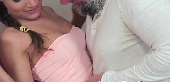 Alluring teen facialized by oldman